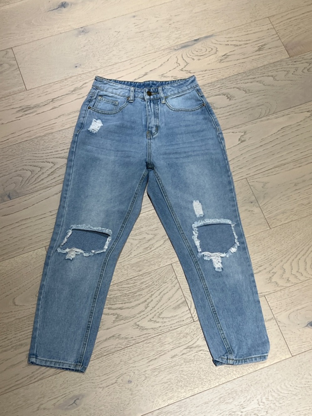 SHEIN Light Blue Distressed Boyfriend Jeans